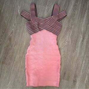 Herve Leger pink bandage bodycon dress M